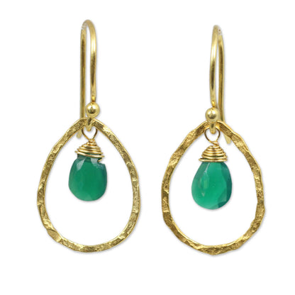 Green Minimalism Onyx Gold Plated Hook Earrings