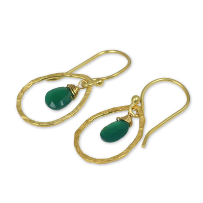 Green Minimalism Onyx Gold Plated Hook Earrings