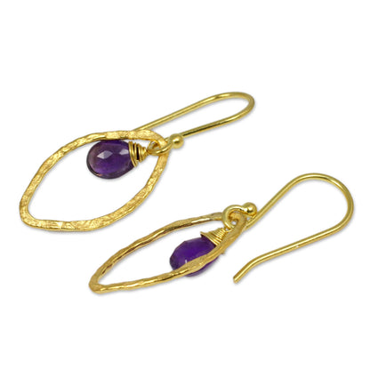 Swinging Ellipses Gold Plated Handcrafted Earrings with Amethyst