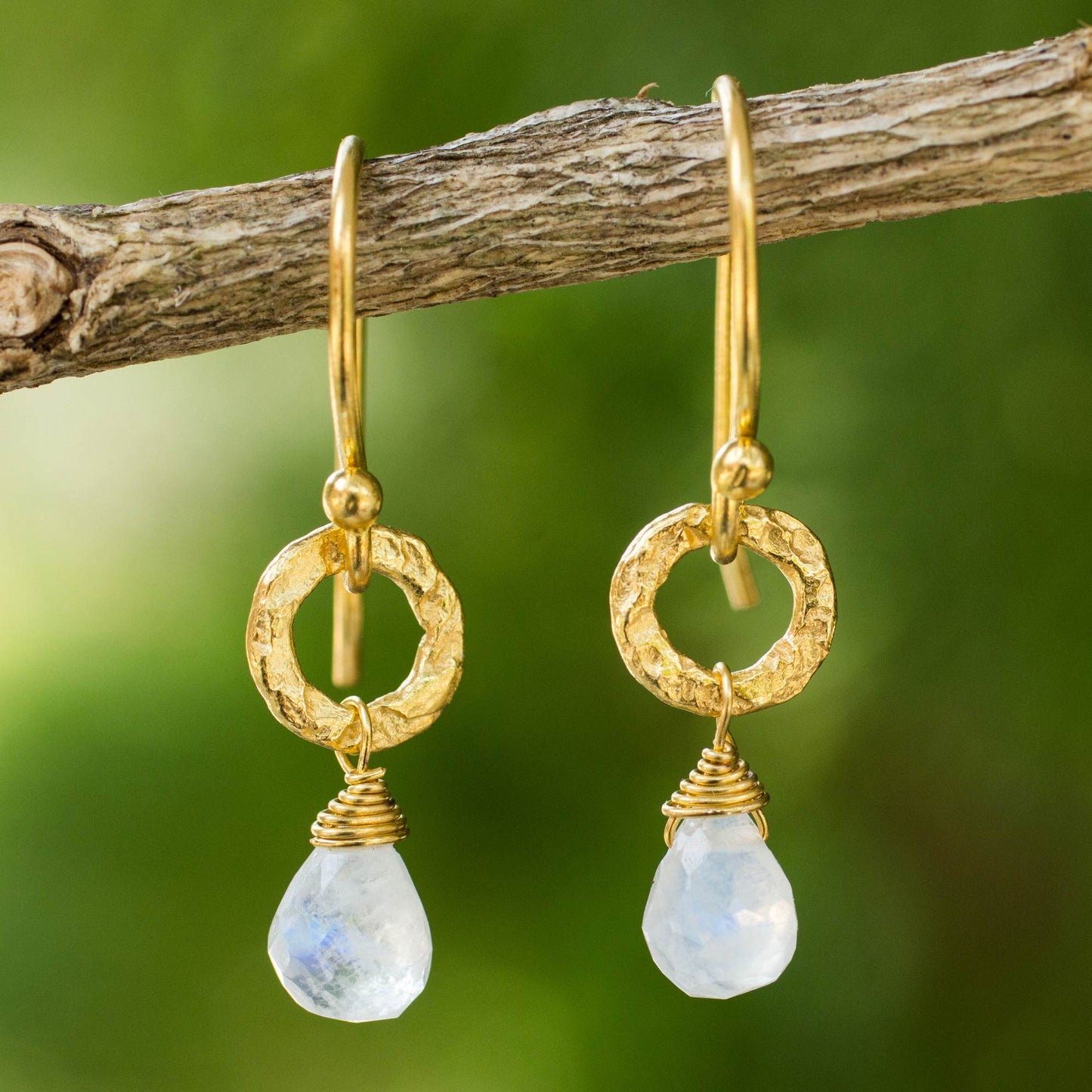 Dewy Suns Fair Trade Gold Plated Earrings with Moonstone