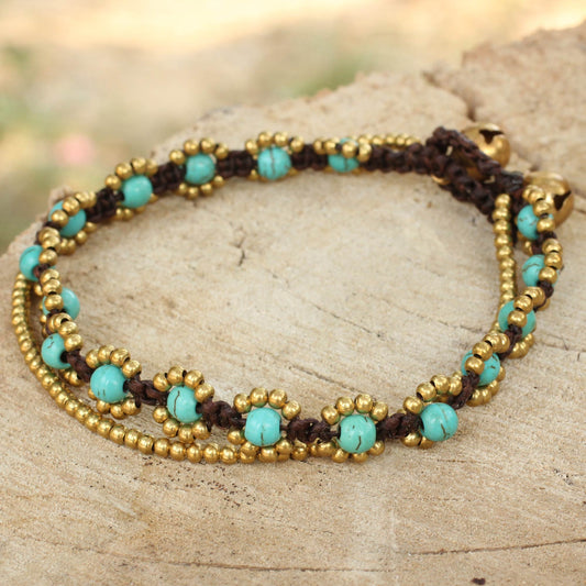 Serene Sky Blue Calcite Brass Beaded Bracelet