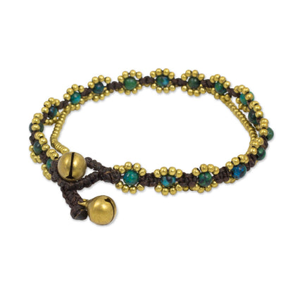 Serene Forest Hand Knotted Beaded Bracelet with Serpentine and Brass Bells