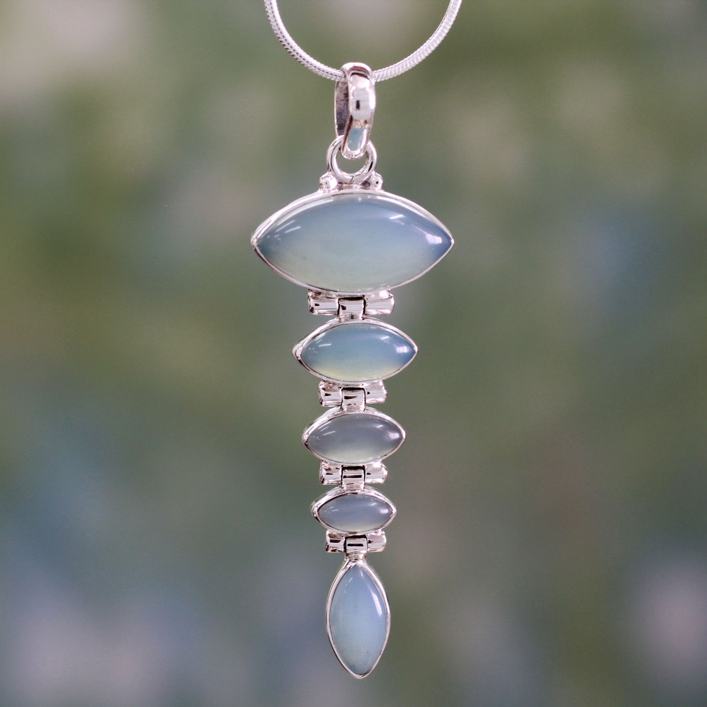 India Blue Blue Chalcedony Pendant on Sterling Silver Necklace