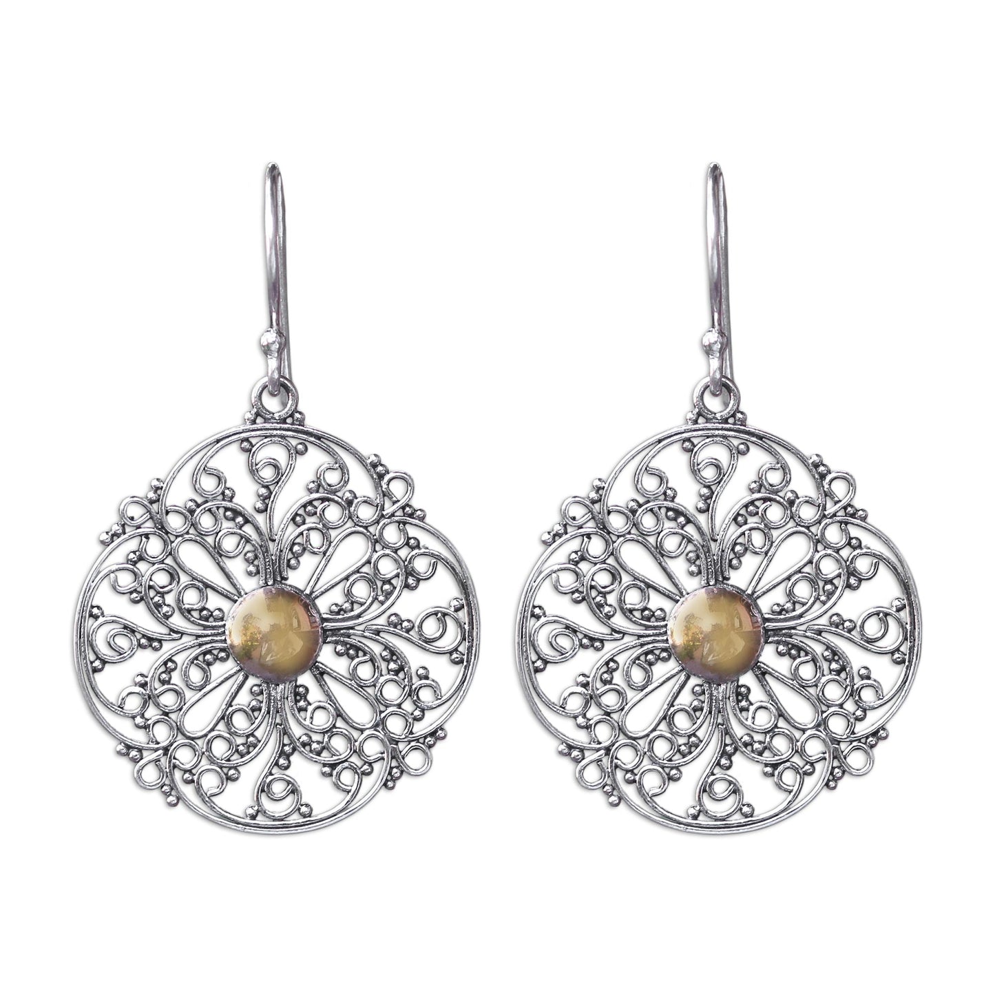 Filigree Sun Gold Accent Flower Earrings from Bali