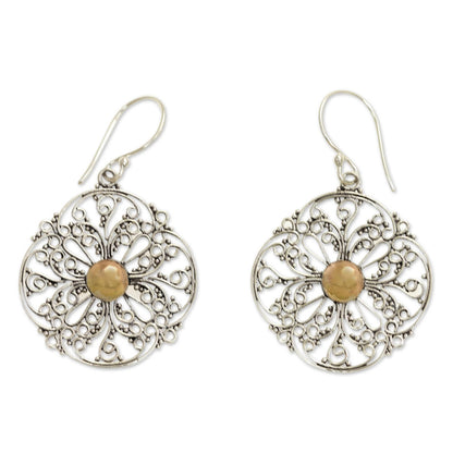 Filigree Sun Gold Accent Flower Earrings from Bali