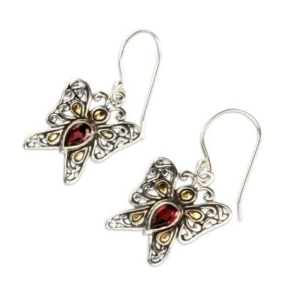 Magical Monarch Handcrafted Indonesian Gold Accent Garne Silver Earrings