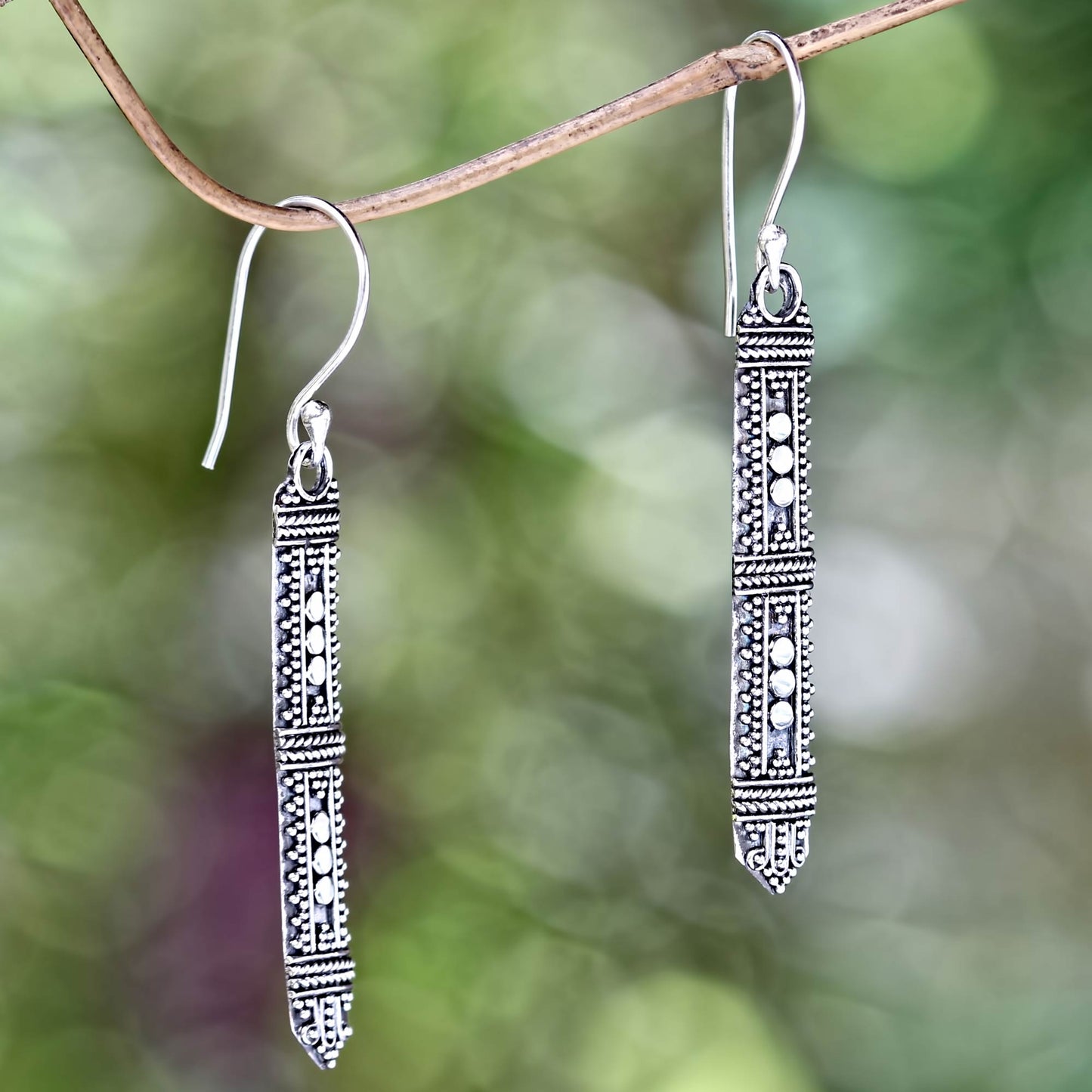 Borneo Scepter Traditional Indonesian Silver Earrings