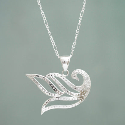 Graceful Swan Silver Silhouette Pendant Necklace from Peru