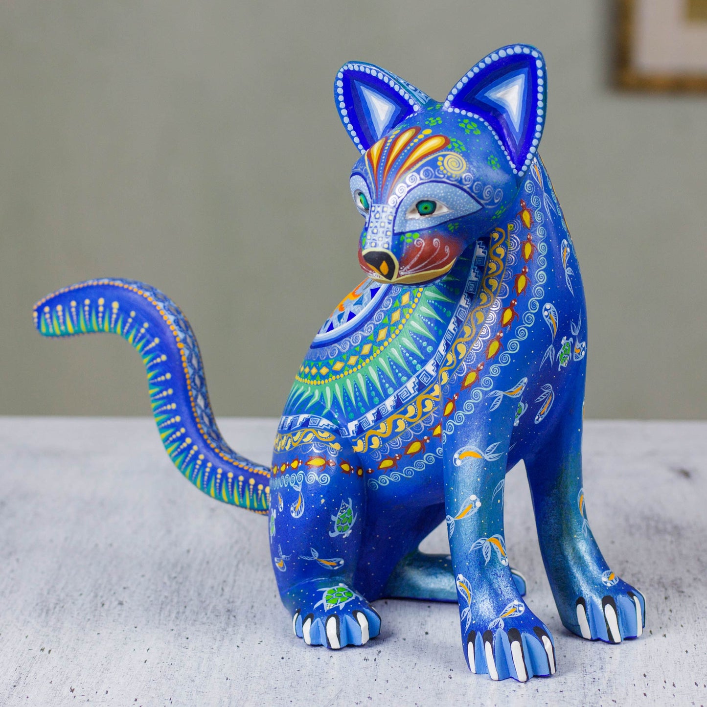 Cat of the Moon and Water Mexico Alebrije Mystical Cat Sculpture Oaxaca Folk Art