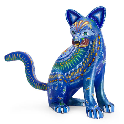 Cat of the Moon and Water Mexico Alebrije Mystical Cat Sculpture Oaxaca Folk Art