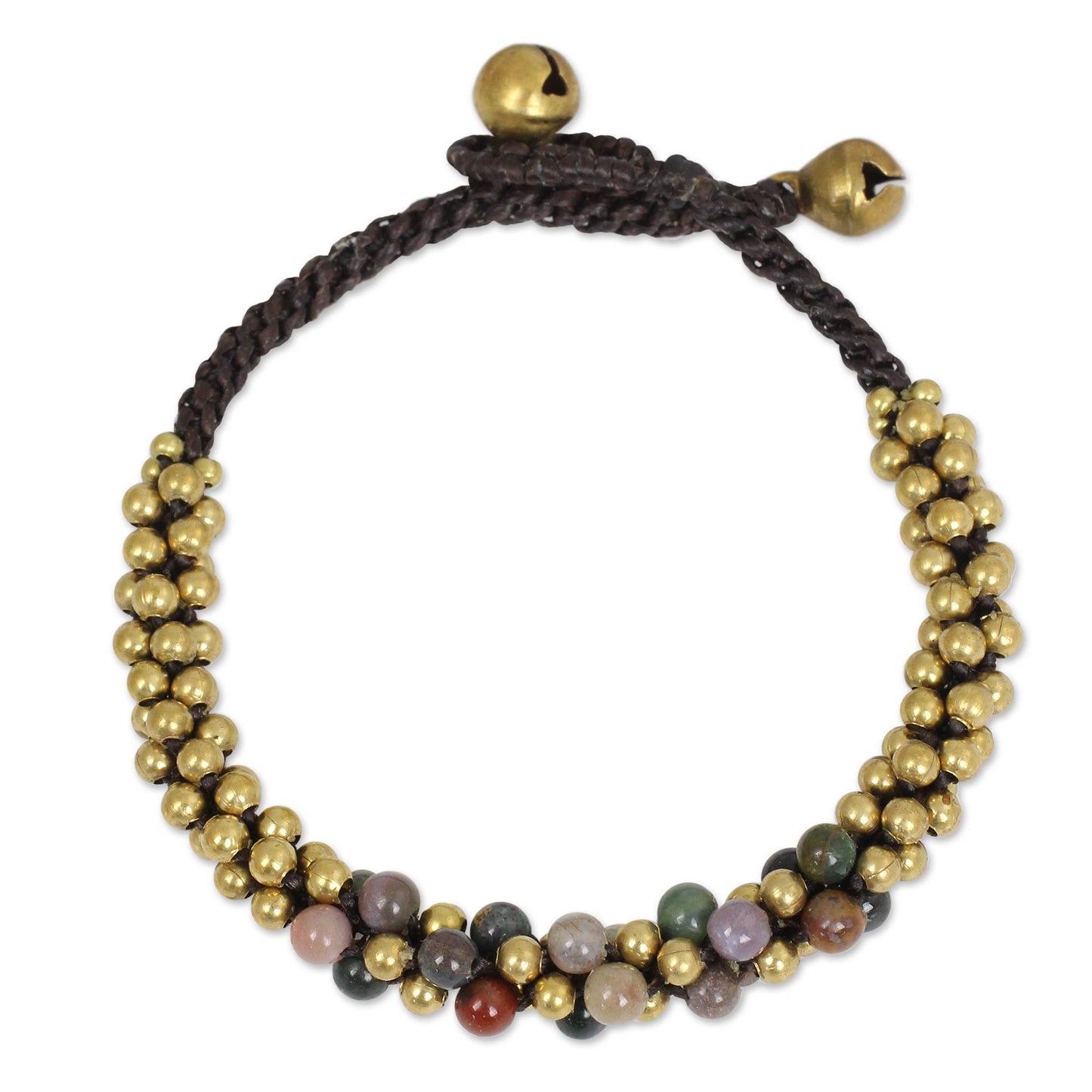 Rainbow Helix Multicolor Jasper and Brass Beaded Bracelet