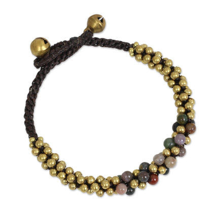 Rainbow Helix Multicolor Jasper and Brass Beaded Bracelet