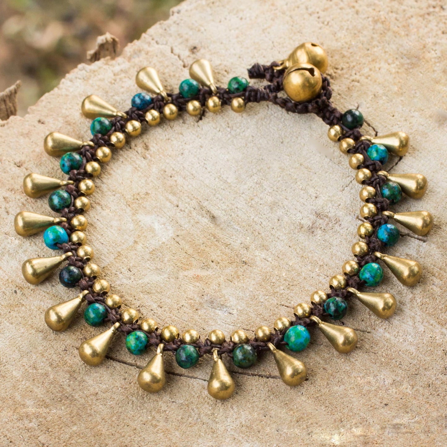 Summer's Charm Handcrafted Serpentine and Brass Bracelet from Thailand