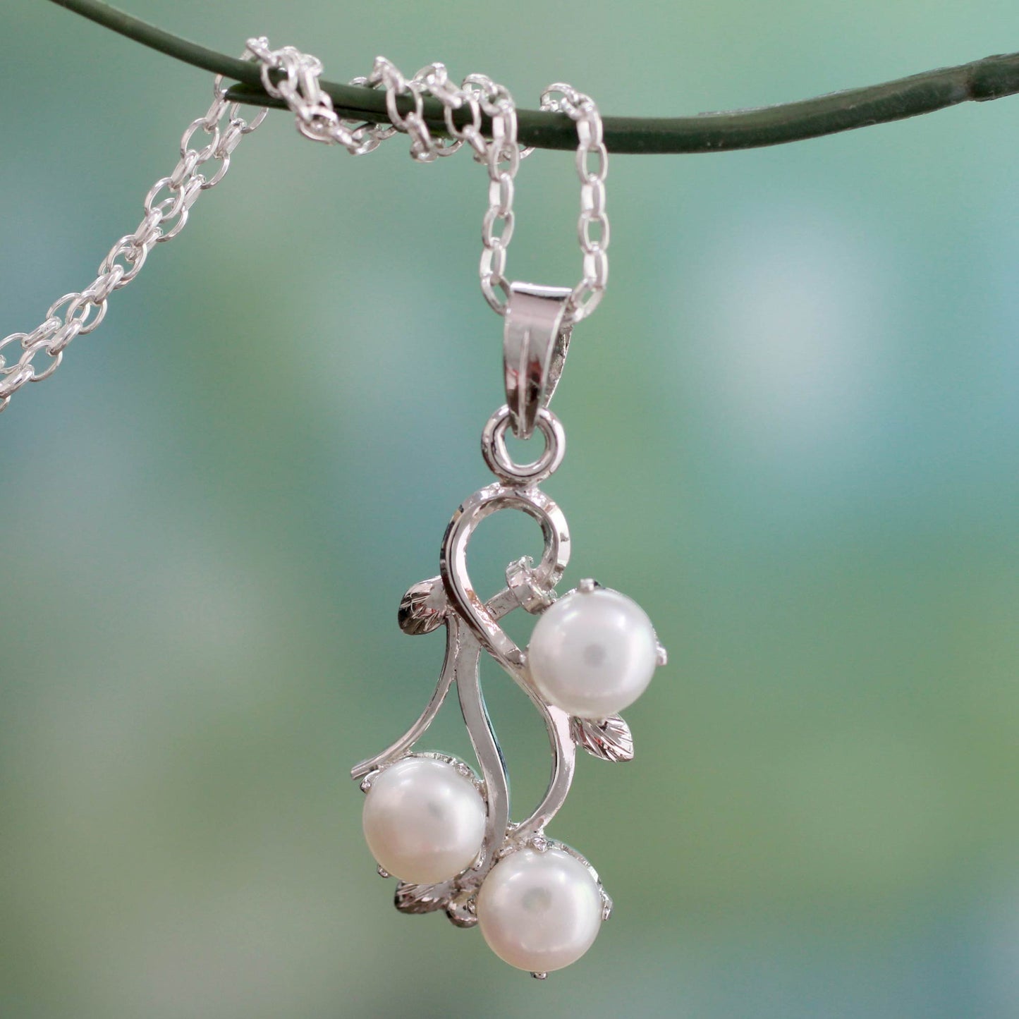 NOVICA Mystic Fruit Sterling Silver and White Pearl Necklace from