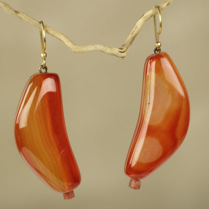 Nhyira Agate and Bauxite Hook Earrings Crafted by Hand