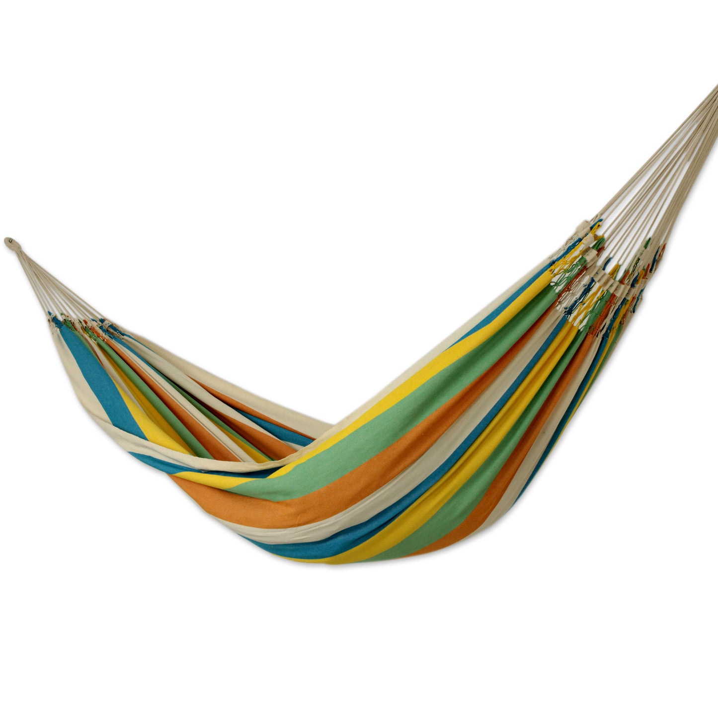 Sea and Sunshine Artisan Crafted Striped Cotton Hammock from Brazil (Double)