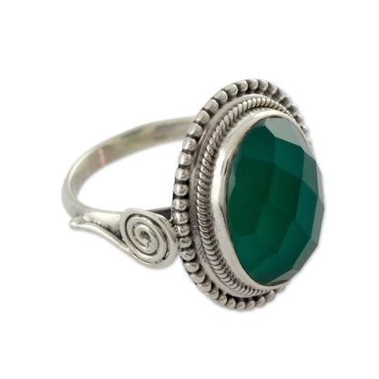 Green Magnificence Sterling Silver Cocktail Ring with Green Onyx