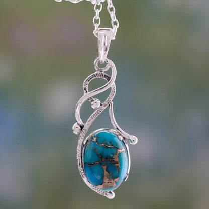 Sky Whisper Blue Composite Turquoise Sterling Silver Necklace from India