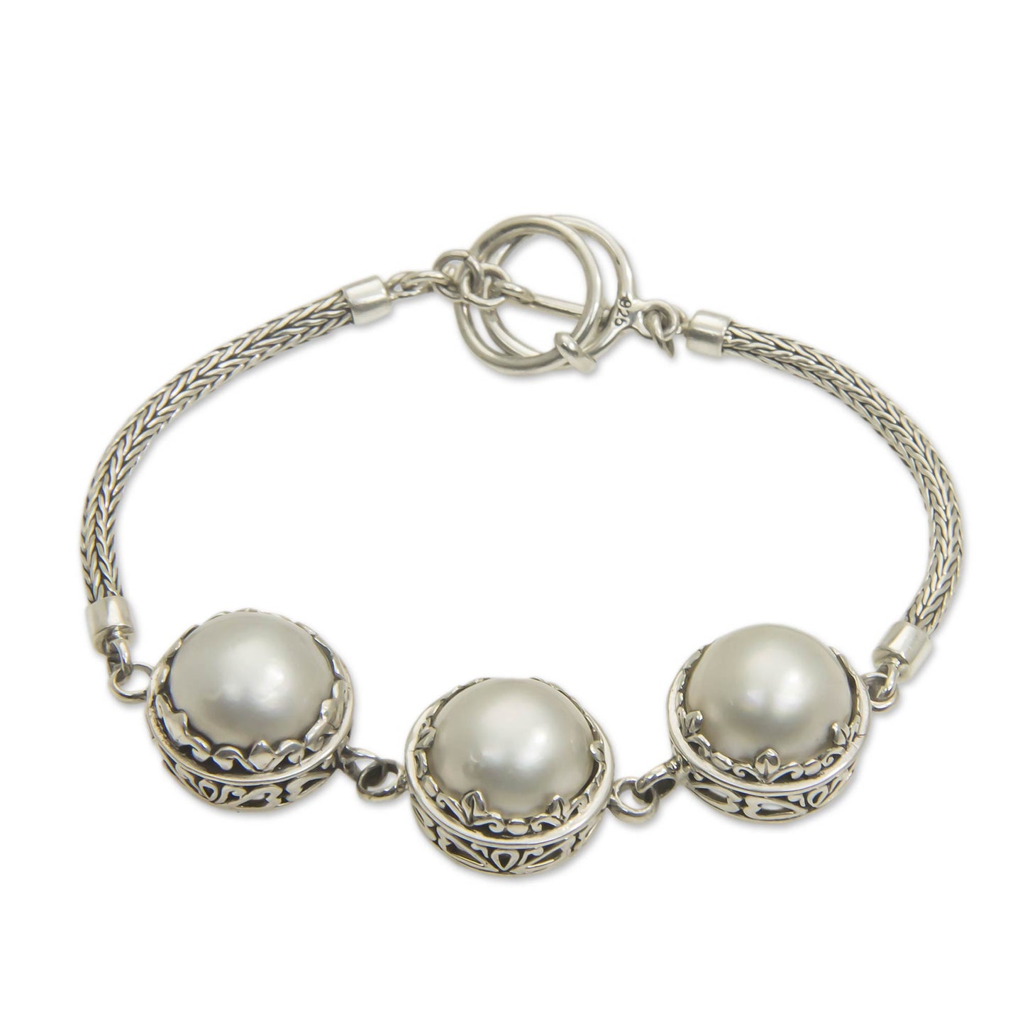 Ice Flowers Mabe Pearl and Sterling Silver Bracelet