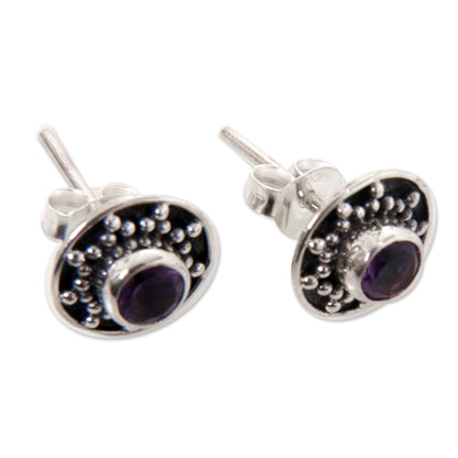 Winter Halo Amethyst and Sterling Silver Stud Earrings from Bali