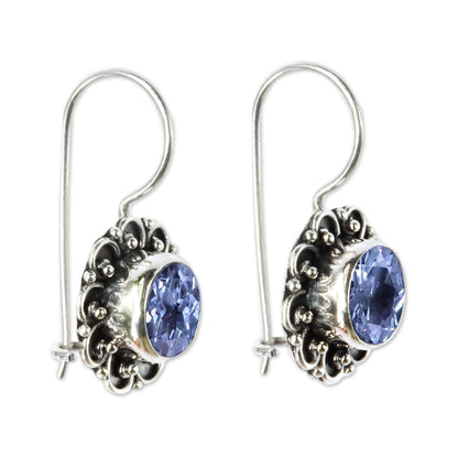 Singaraja Sunflower Blue Balinese Blue Topaz Sunflower Drop Earrings