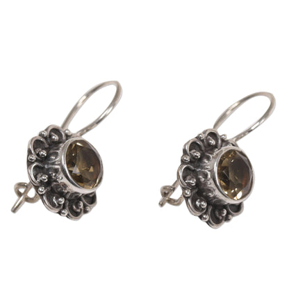 Singaraja Sunflower Sterling Silver and Citrine Sunflower Drop Earrings