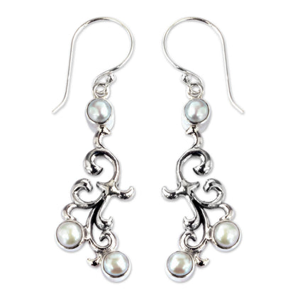 Singaraja Vines Sterling Silver and Cultured Pearl Dangle Earrings