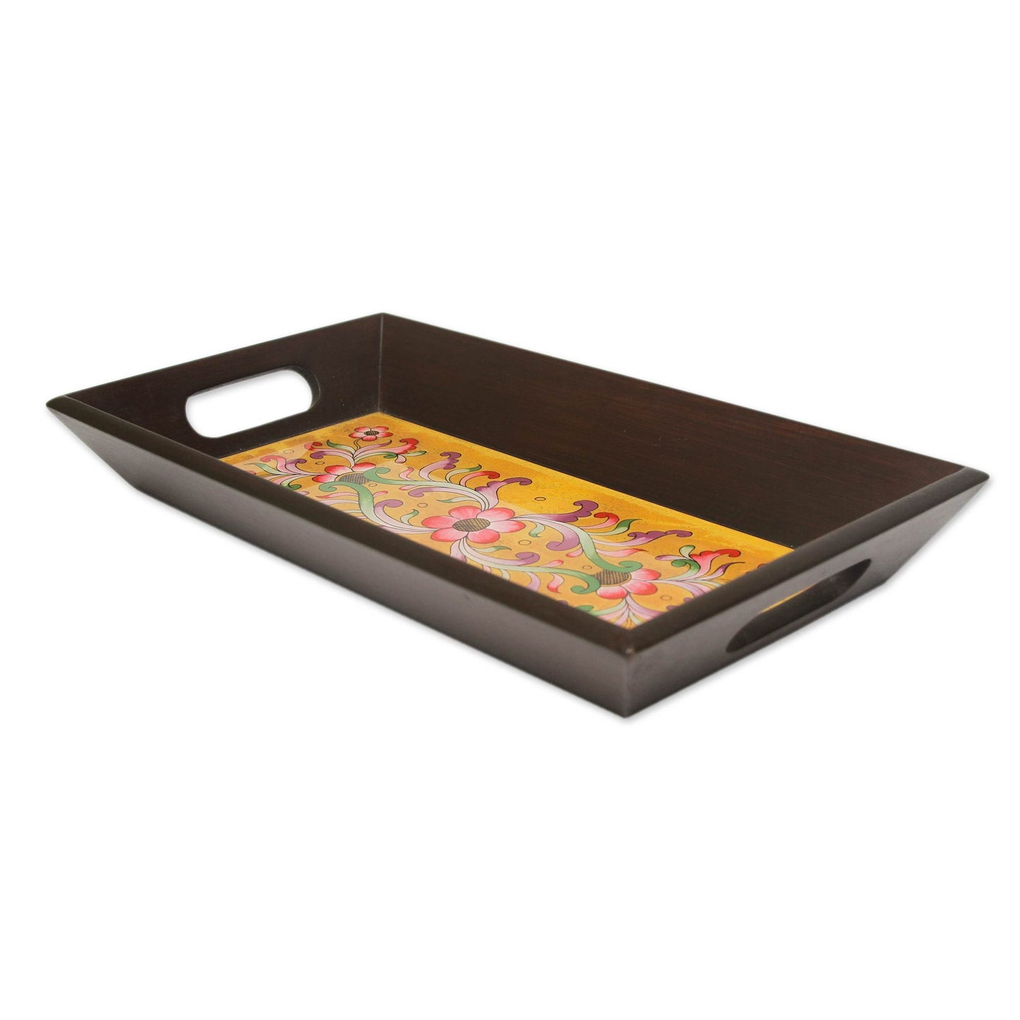 Blushing Blooms Painted Glass Floral Handmade Tray