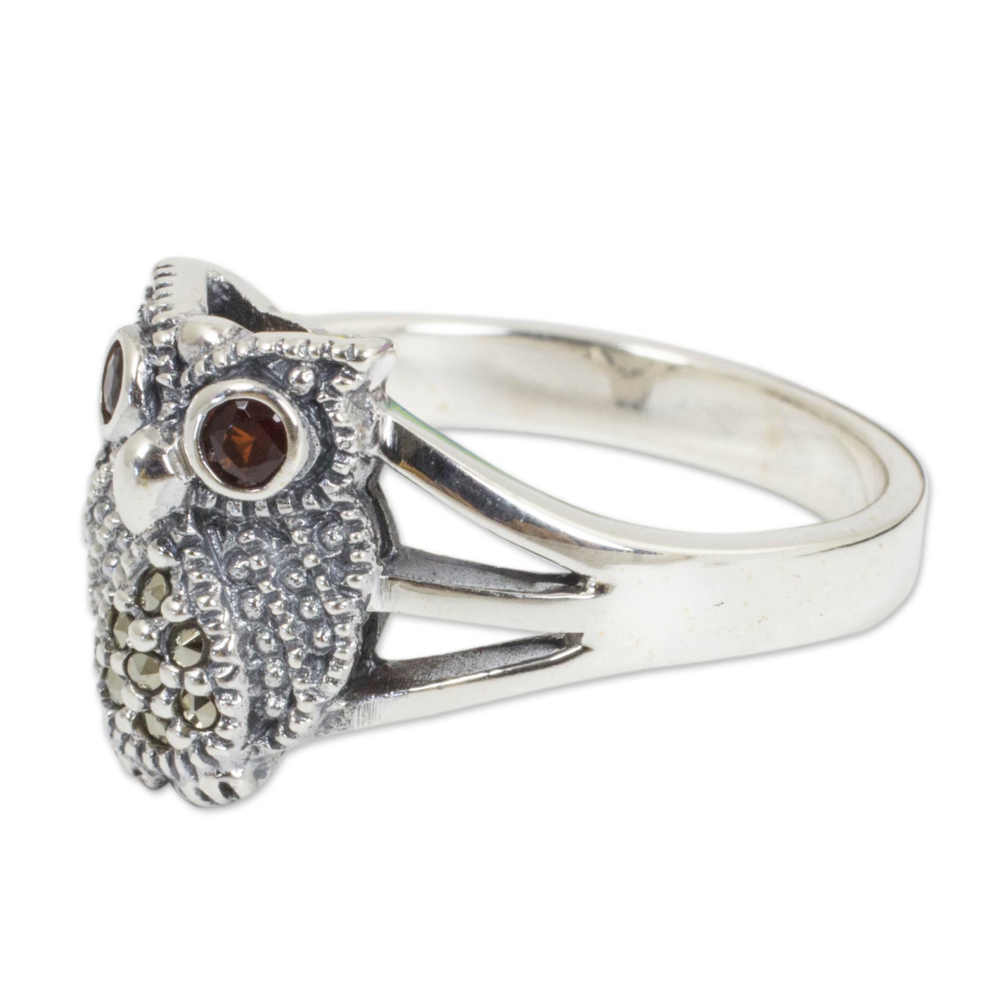 Little Owl Garnet & Marcasite Cocktail Ring