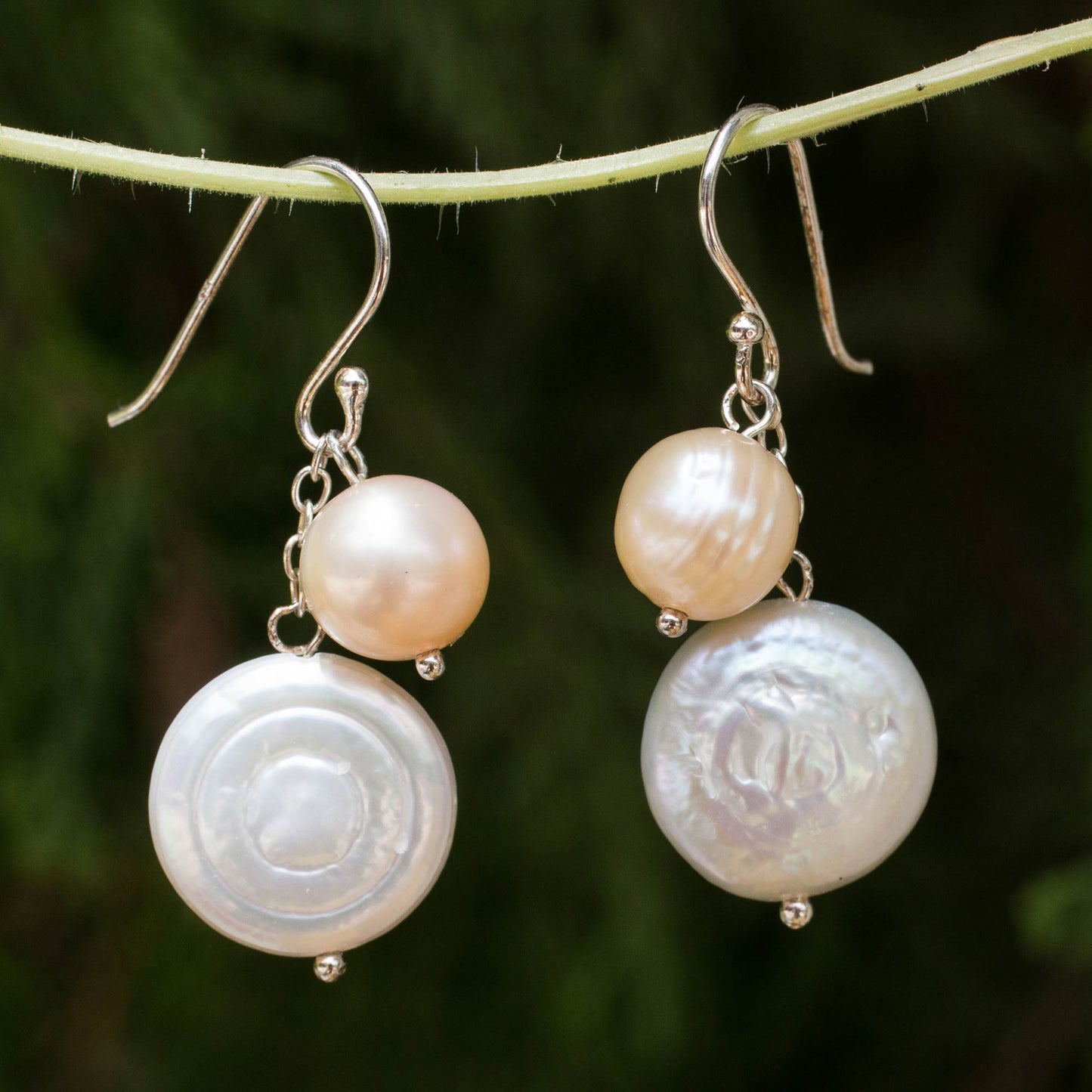 Pretty Lady Handcrafted White Pearl Dangle Earrings from Thailand