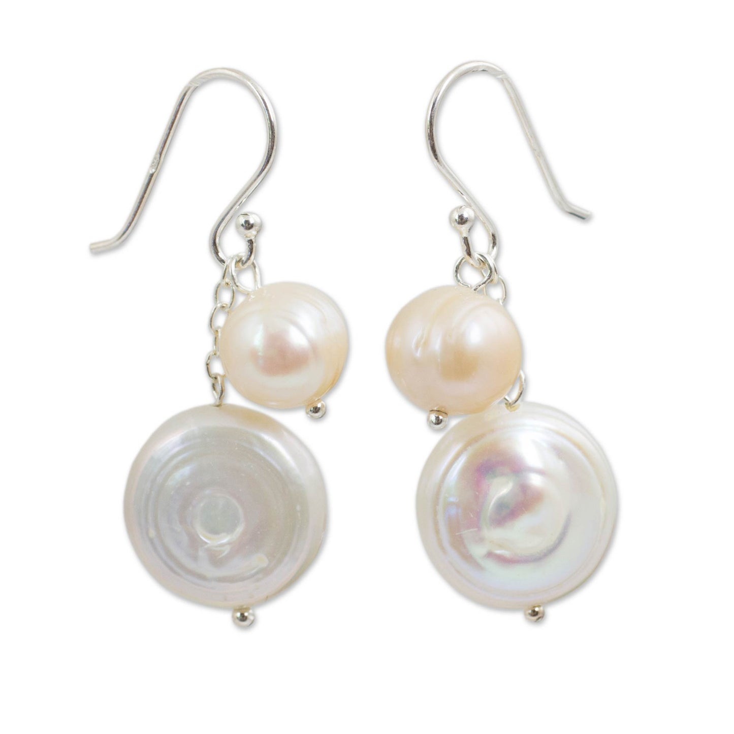 Pretty Lady Handcrafted White Pearl Dangle Earrings from Thailand