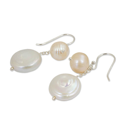 Pretty Lady Handcrafted White Pearl Dangle Earrings from Thailand