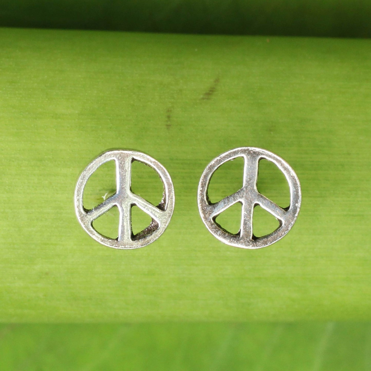 Peace Sign Silver Stud Earrings