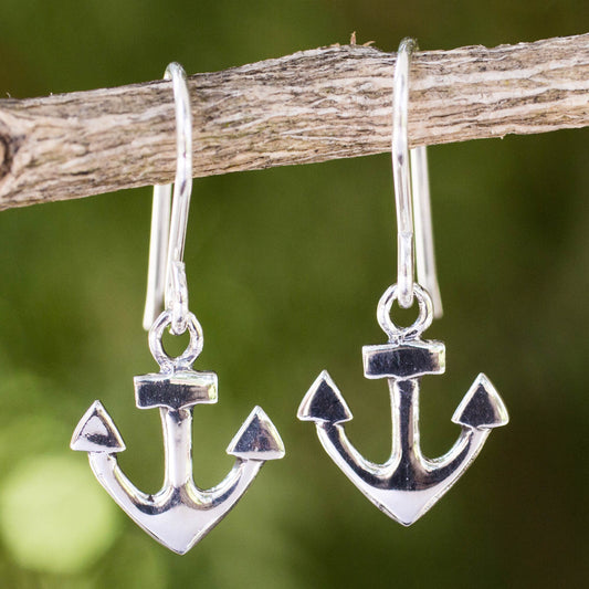 Anchors Aweigh Handcrafted Sterling Silver Anchor Dangle Earrings