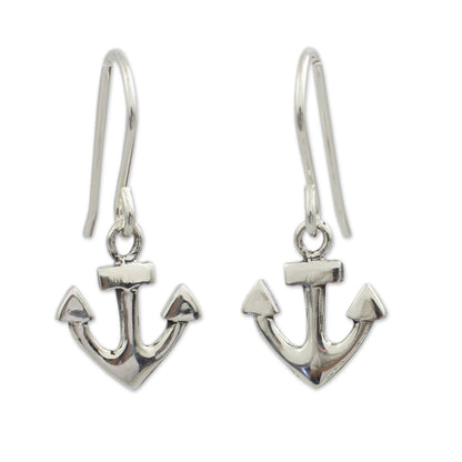 Anchors Aweigh Handcrafted Sterling Silver Anchor Dangle Earrings