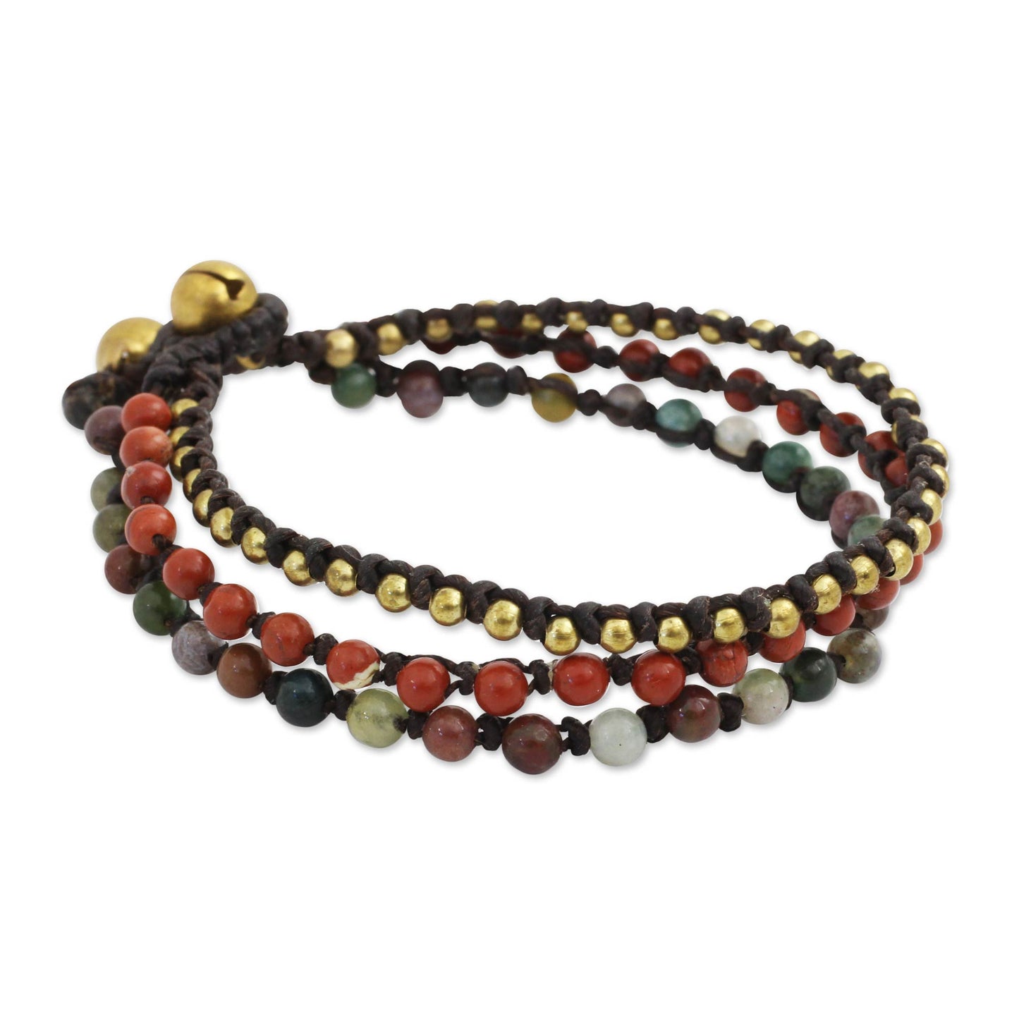 Natural Mix Beaded Macrame Bracelet with Jasper, Agate and Brass