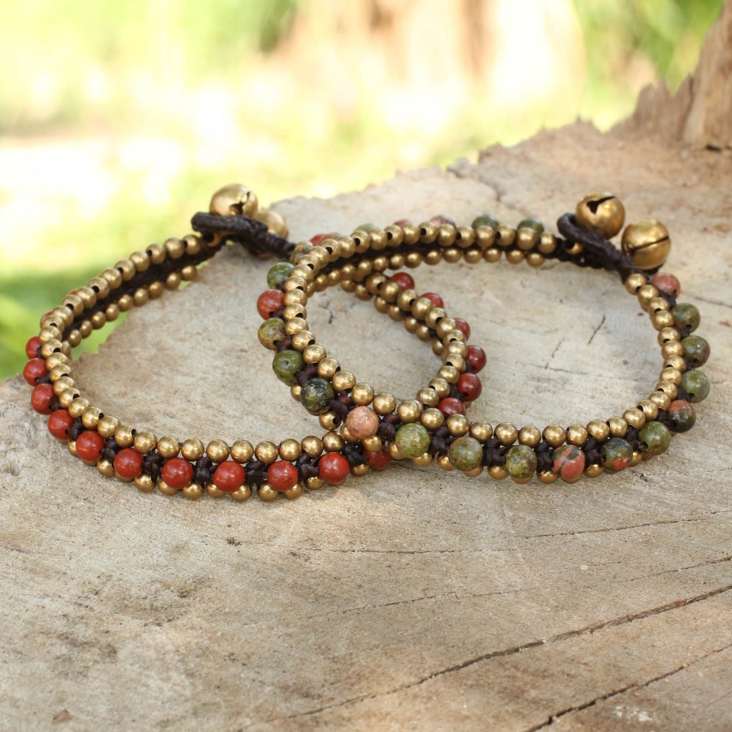 Happy Times Unakite & Brass Beaded Bracelet