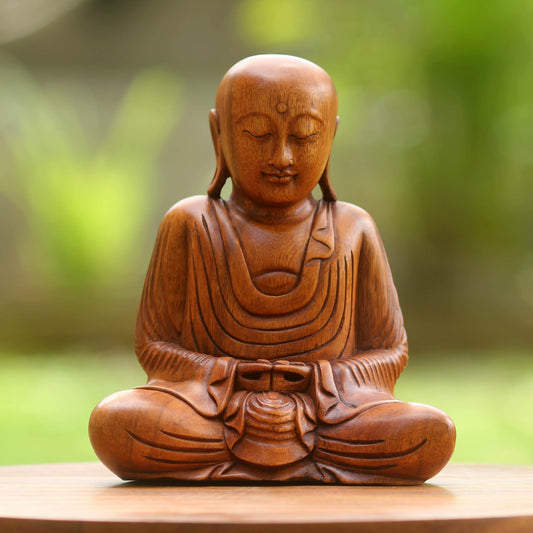 Samadhi Buddha Hand Carved Wood Buddha Statuette from Bali