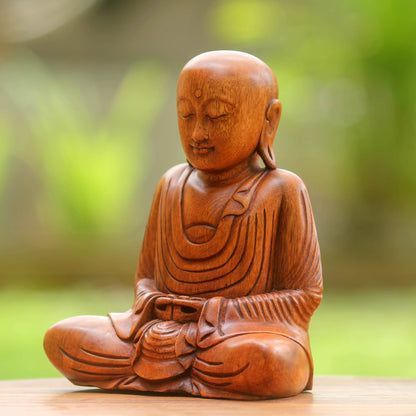 Samadhi Buddha Hand Carved Wood Buddha Statuette from Bali