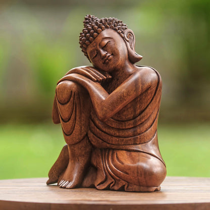 Relaxing Buddha Balinese Hand-Carved Wood Buddha Statuette