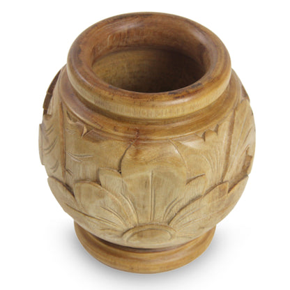 Sukawati Floral I Decorative mahogany wood vase