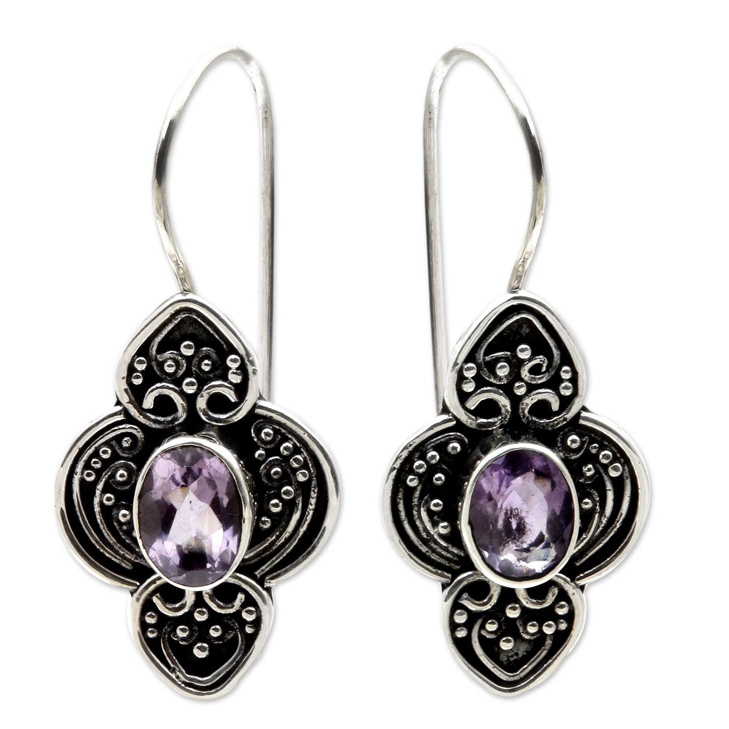 Purple Water Hyacinth Balinese Amethyst and Sterling Silver Dangle Earrings