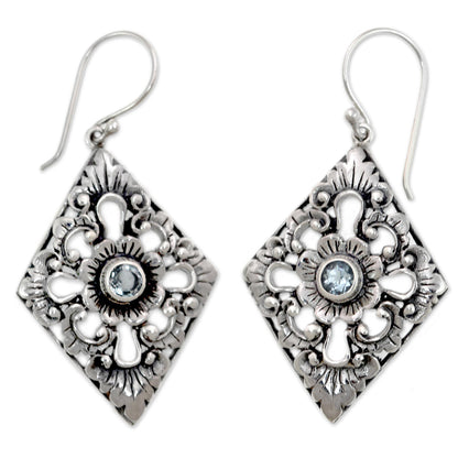 Blue Padma Sterling Silver and Blue Topaz Earrings with Floral Motif