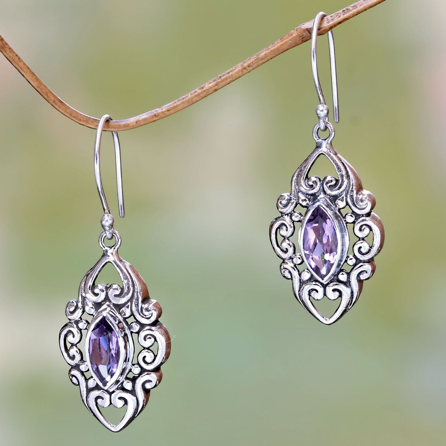 Royal Seal Amethyst & Silver Dangle Earrings