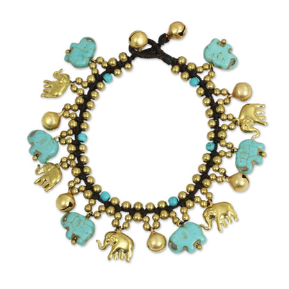 Elephant World Blue Calcite Brass Beaded Bracelet