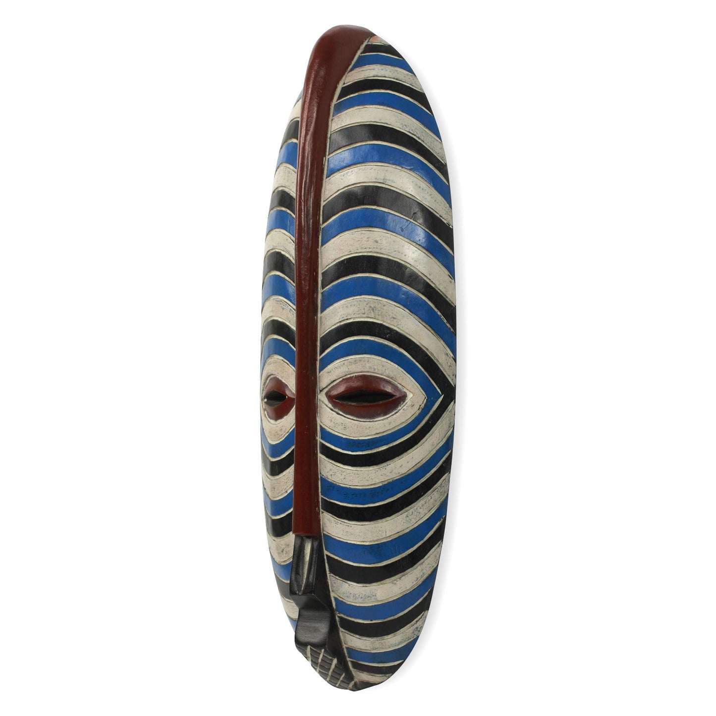 Brotherly Love Blue and White Stripes African Mask from Ghana