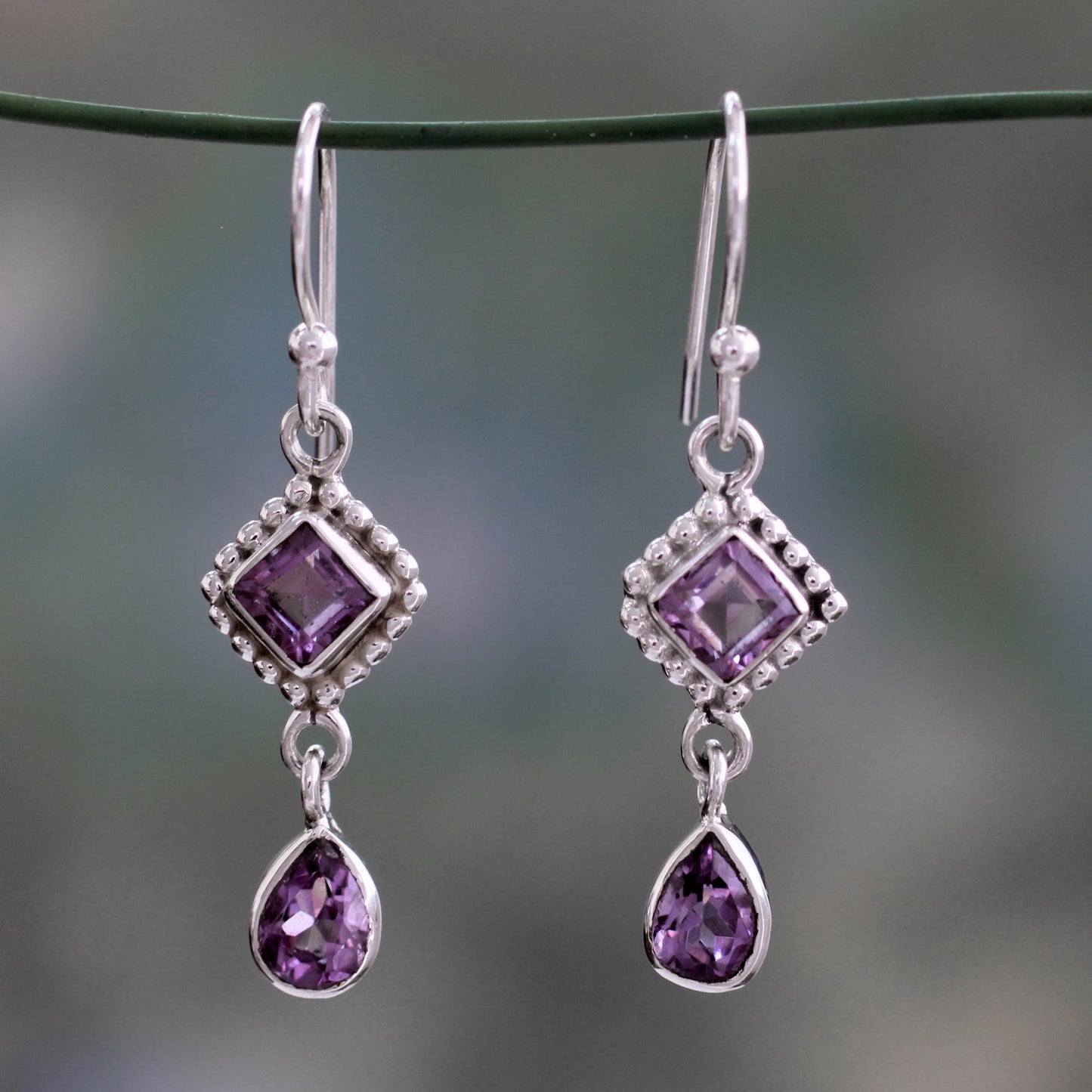 Purple Spark Artisan Crafted Sterling Silver and Amethyst Earrings