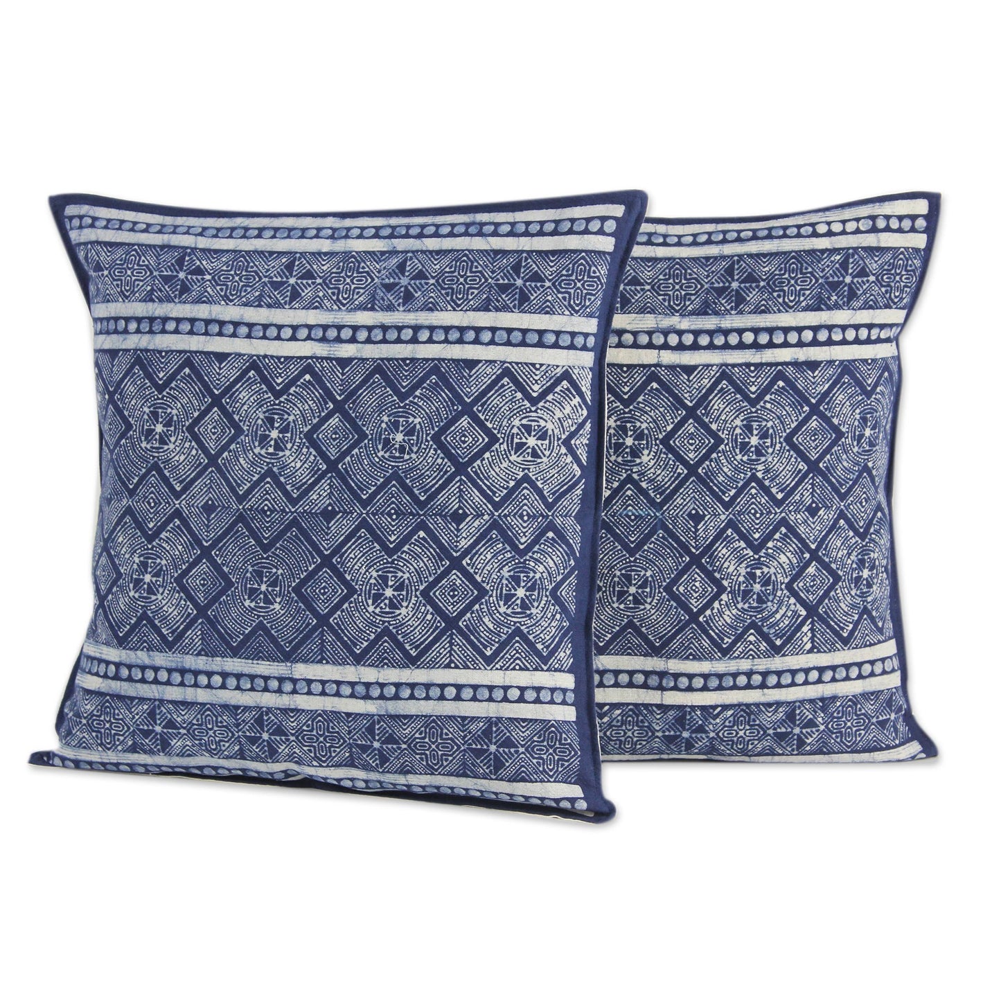 Hmong Energy Thai Artisan Crafted Blue Batik Cotton Pillow Covers (pair)