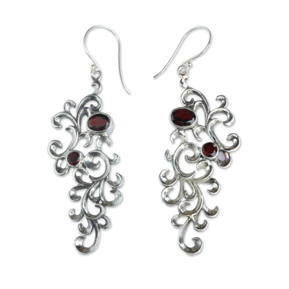 Trailing Vines Hand Crafted Garnet and Sterling Silver Dangle Earrings