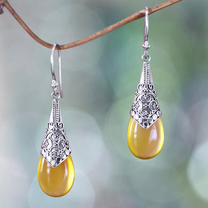 Puncak Jaya in Yellow Balinese Sterling Silver and Yellow Chalcedony Earrings